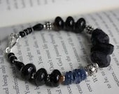 OOAK Handmade Spectrolite, Blue Tiger  Eye and Blue Kyanite Bracelet with Sterling Silver "Intuition"