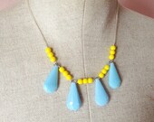 Spring, pastel, yellow, blue, statement, bib necklace