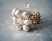 PDF pattern, How to crochet a wire ring with Pearls, step by step, DIY tutorial pattern