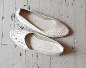 white leather flats / woven leather white wedges / Trellis skimmers