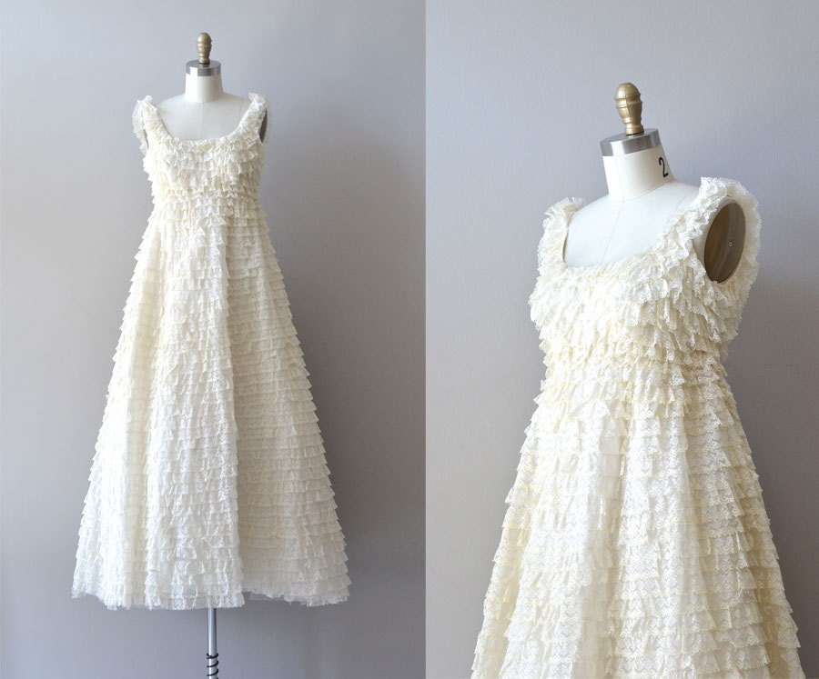 1960s wedding dress / ruffled lace wedding gown / Sugar Bomb gown