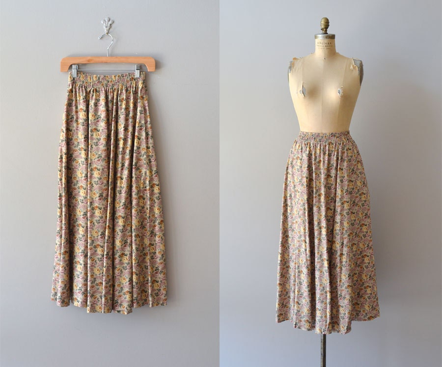 vintage midi skirt / floral midi skirt / Trifoliate skirt