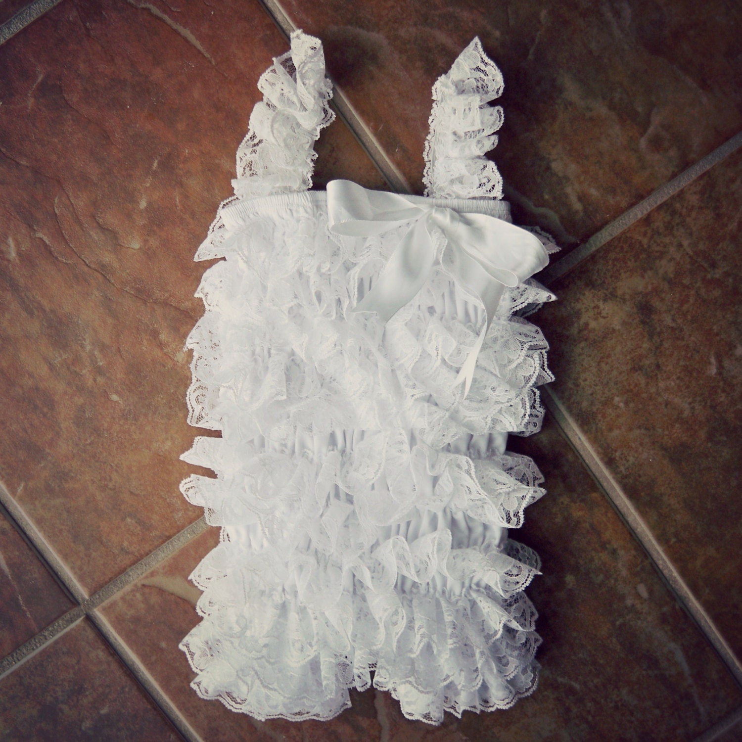 Petti Lace Ruffle Romper WHITE Straps Vintage Inspired Pettiromper Photography Prop 18 24 months 2 3 2t 3t  Medium Christening Baptism