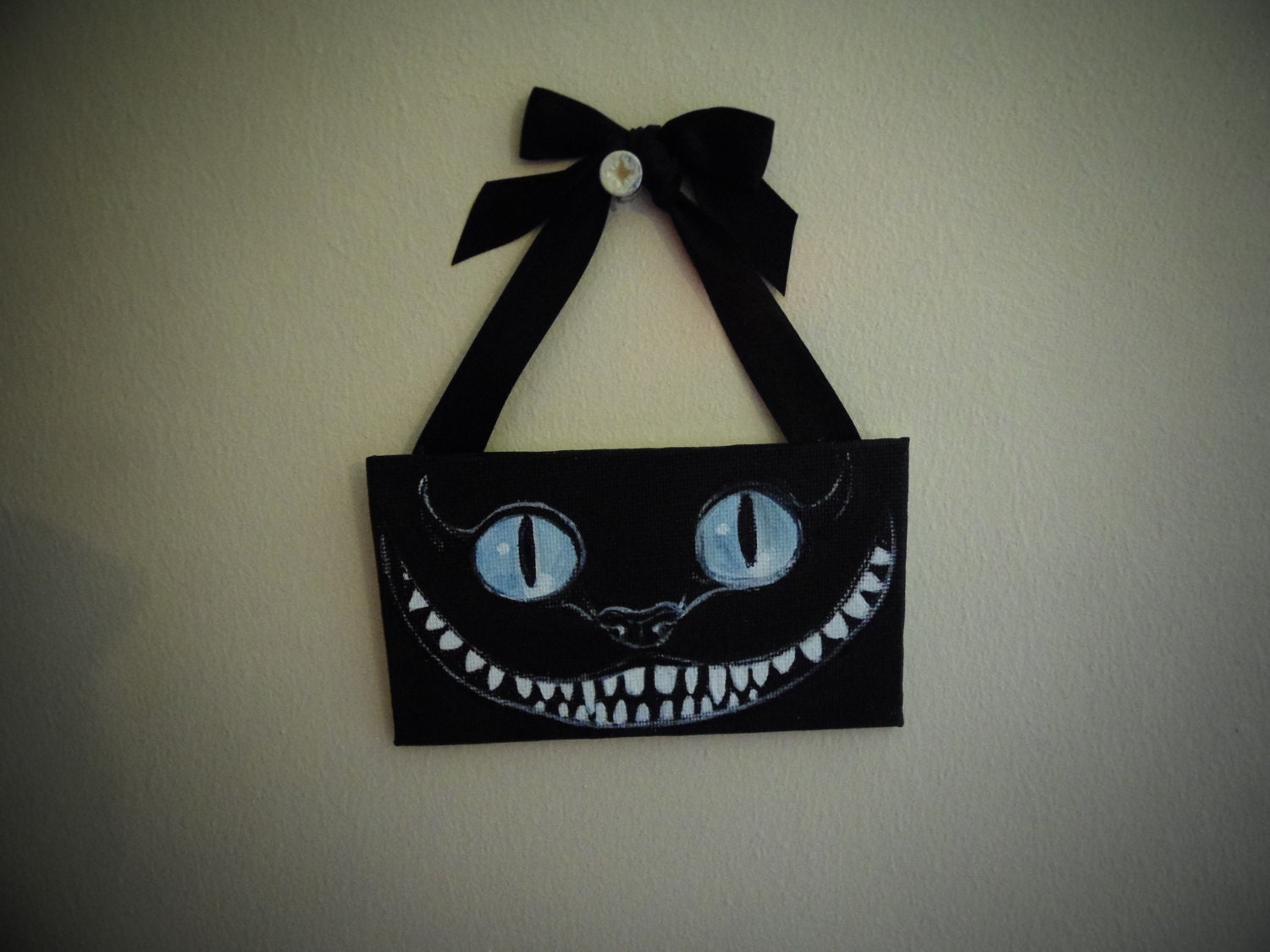 Black Cheshire Cat Grin mini painting
