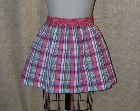 Apron Red is Best Hostess Apron All Cotton floral plaid Cell Phone Pocket with Potato Cooker Hot Pad Pot Holder