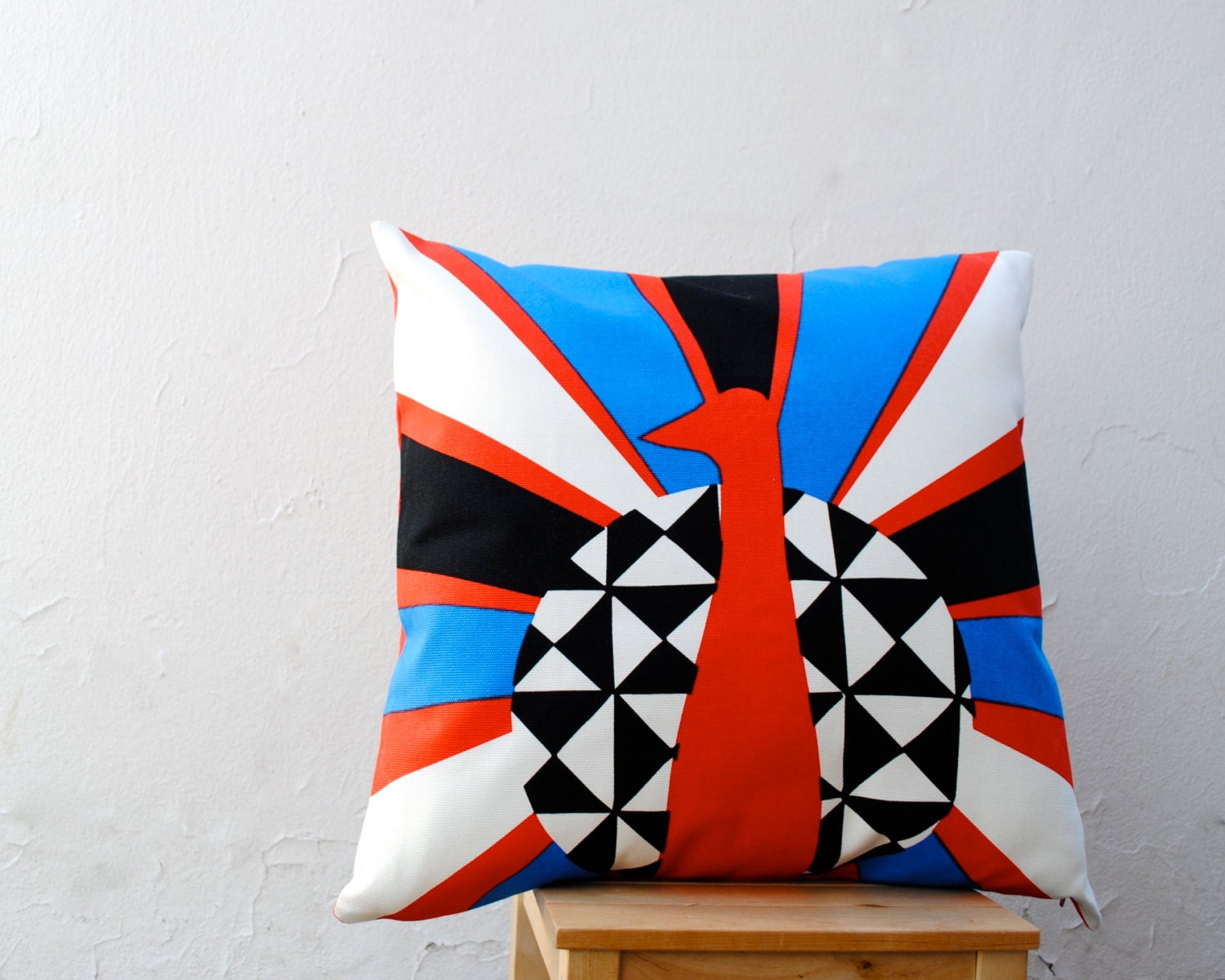 Marimekko PILLOW Cover 20" - Modern Peacock Pillow Sham - Accent Cushion in Royal Blue, Red White and Black - Home Decor (Ready to Ship)