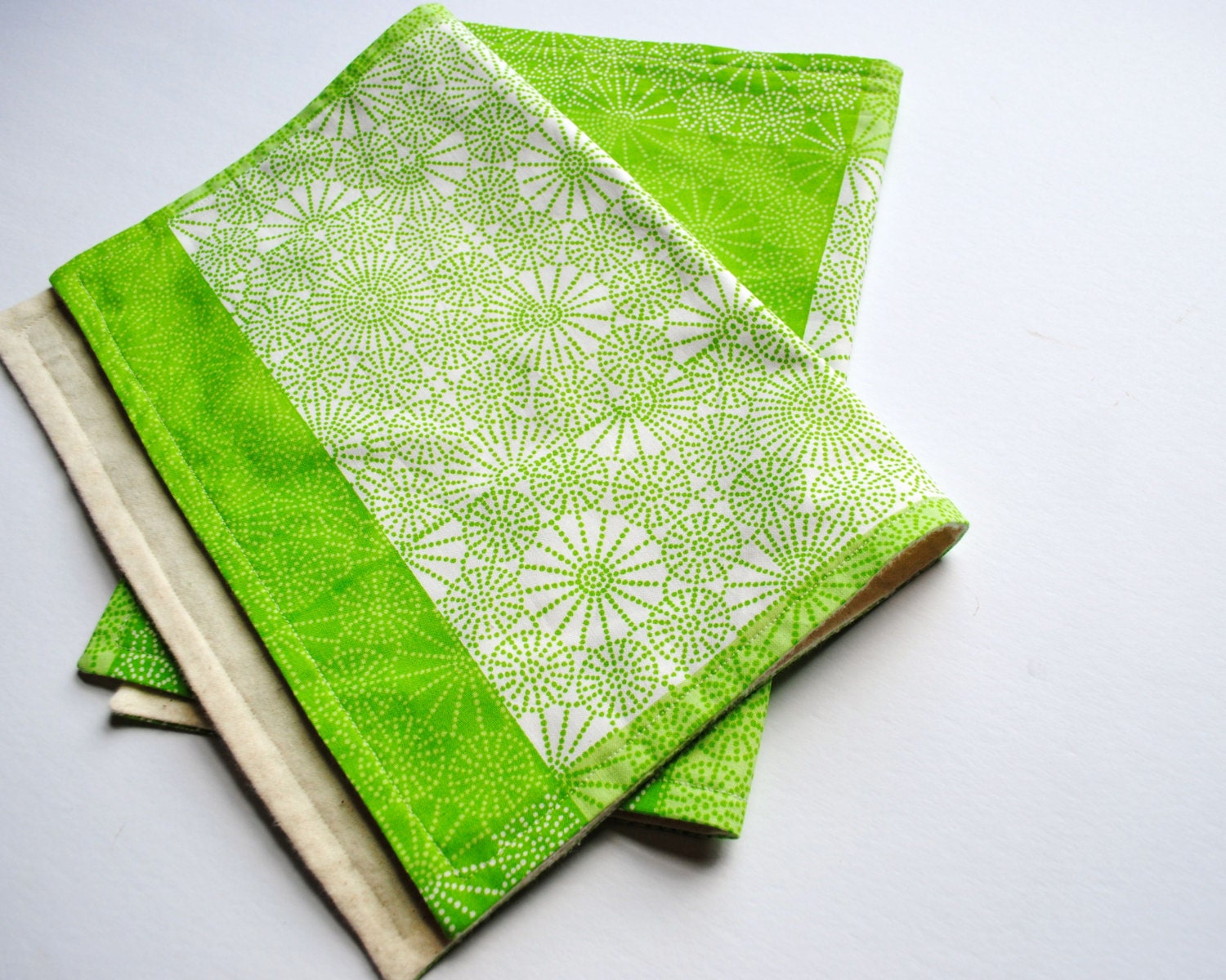Marimekko Baby Burp Cloths SET of 2 with Organic Flannel - Lime Green Geometric Modern Eco Friendly Baby Shower Gift (Ready to Ship)