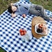Summer PICNIC BLANKET - XL Quilted Food Outdoors Blanket in Retro Navy Blue White Gingham - Beach Blanket (Ready to Ship)