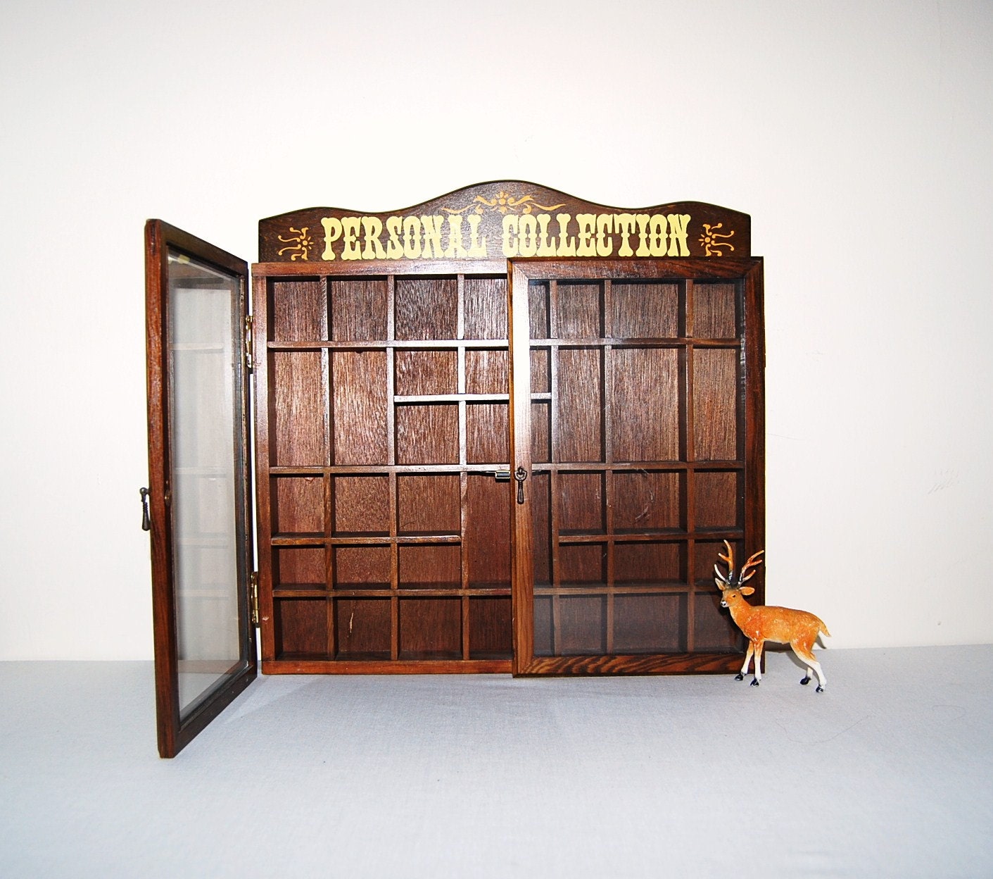 Vintage Wood Curio Case with Glass