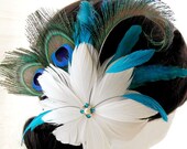 Peacock Wedding - CHATELAINE - Peacock, Teal, Ivory or White Feather Fascinator