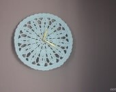 Clock aqua baby blue chrochet doily clock for home, round clock, home decor