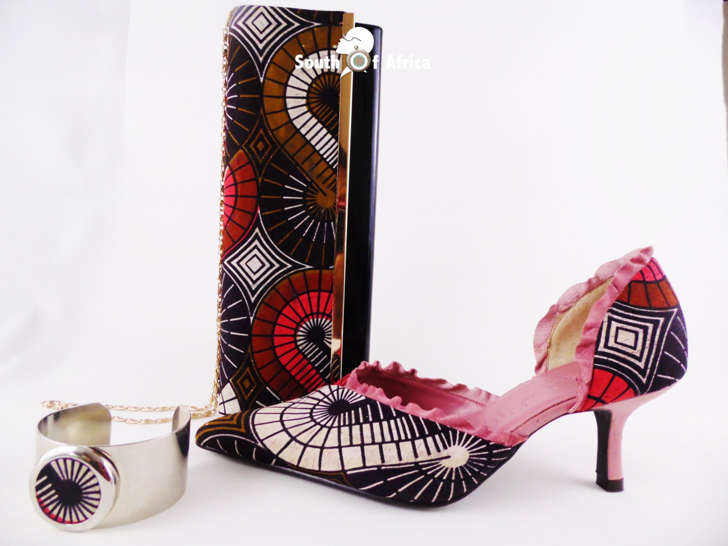 African Fabric Kitten Heels