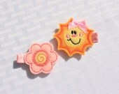 May Flowers Clippie Set, Sun and Flower Themed Barrettes, Hair Clips