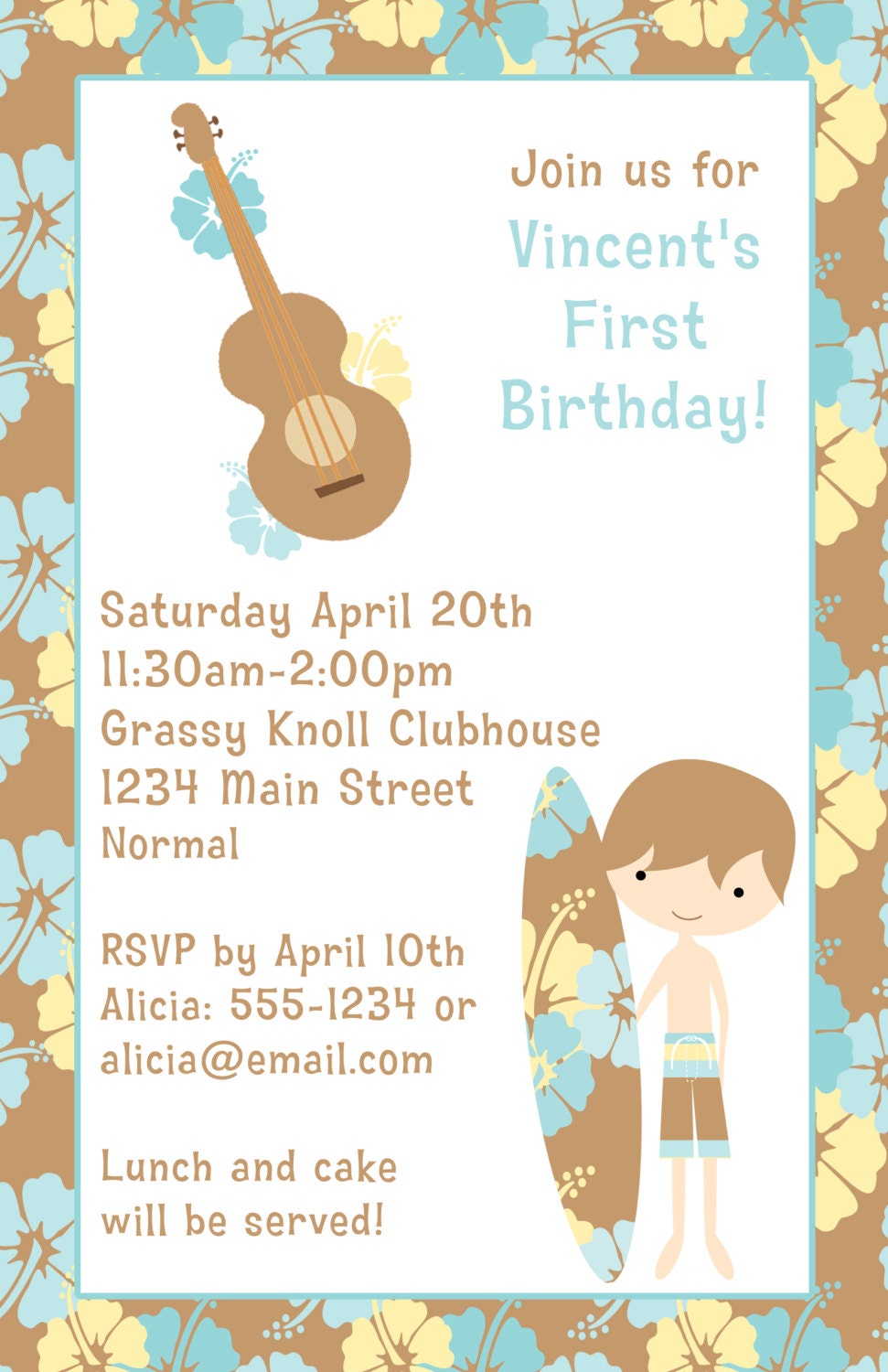 Boy Hawaiian Luau Birthday Party Invitations Il_570xn