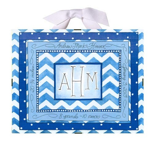 Personalized Baby Gift - Birth Record - Blue Chevron