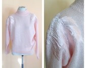 Vintage Light Pink Oversized Sweater. Pull Over Sweater.Pastel. Applique Shoulders. Iridescent. Floral. Sequins. Beaded. Size Medium. 1980s.