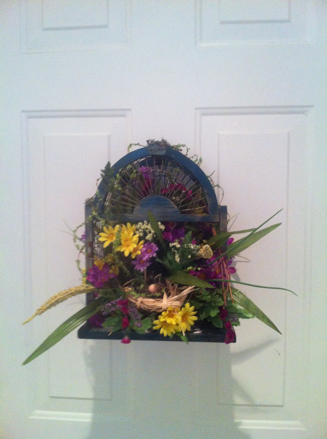 Silk Floral Arrangement Door Wreath Wall Decor Wildflowers Custom Wreath Alternative Bird Cage