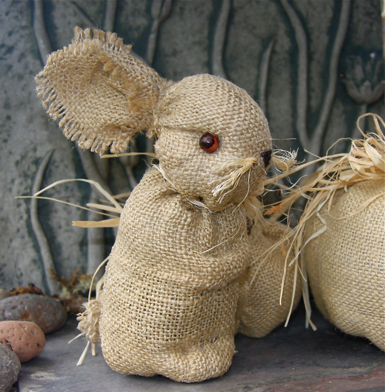 Whimsey Burlap Bunny Decoration weighted home wedding decor shabby chic country kitchen (woolcrazy)