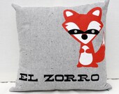 El Zorro - fox screen printed pillow, 16"x16"