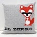El Zorro - fox screen printed pillow, 16"x16"