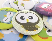 15 Owl Pinback Buttons - birthday party, baby shower favors FAVOR001-B