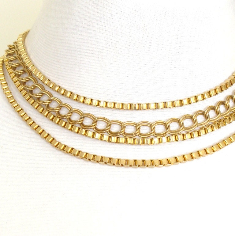 Vintage 1960's  Mulit-Strand Gold Bib Necklace