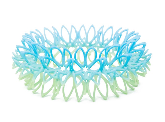 Budding flowers bangle in blue green 3D printed nylon plastic