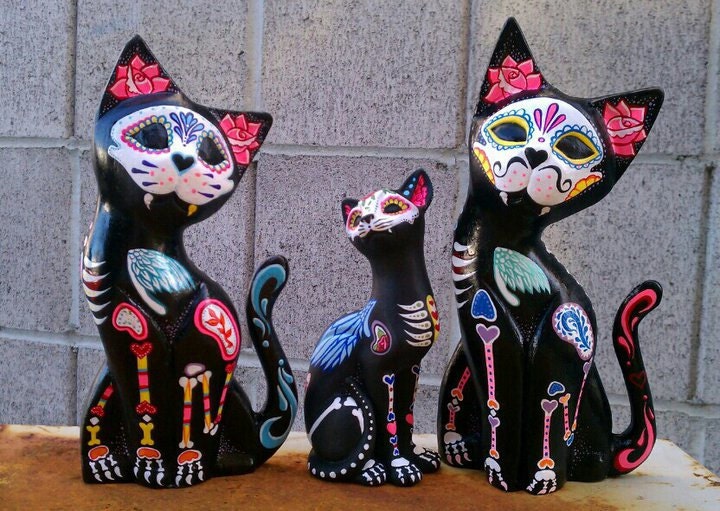 Dia de los Muertos Hand Carved wooden Cat - Painted to honor your pet