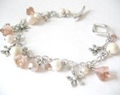 Sale Vintage Pearls Charm Bracelet - spring blossoms