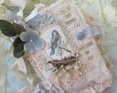 Mixed Media Art Journal Shabby Lace Collage Vintage Bird Journal with Mixed Media Art Tags and Lace Collage