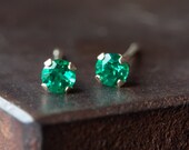 Teensy Emerald Studs- 14kt gold