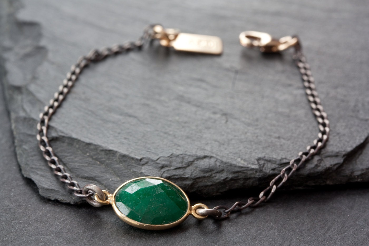 Simple Gemstone Bracelet- mixed metal