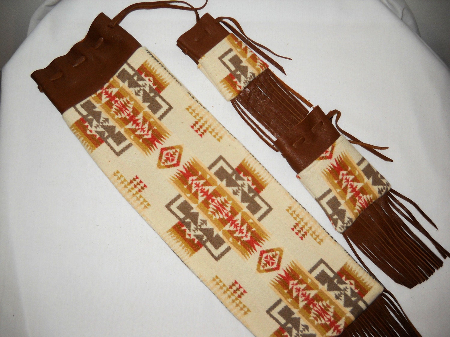 Fringed Pipe Bag Set / Possibles Bag Set / Medicine Bags Wool Wheat Mini Chief Joseph and Leather