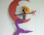 Mermaid art sculpture Diedre metal wall hanging lavender magenta terracotta moon By Frivolous Tendencies