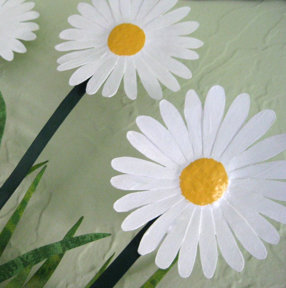 Art sculpture Daisies upcycled metal wall hanging kitchen art 12 x 23