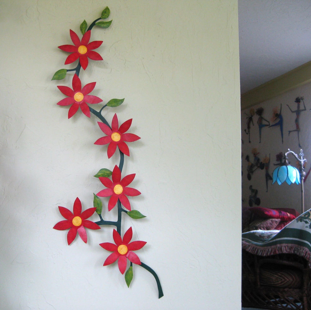 Reserved for Mike Shew - Two vines - Metal art sculpture Climbing flower vine upcycled metal floral wall decor kitchen 22 x 42
