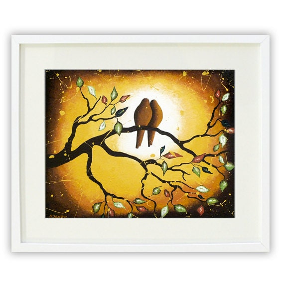 Love birds print, Bird art, Sparrow birds, Couples art giclee print, Birds in tree wall art, wedding gift 13x18 Signed