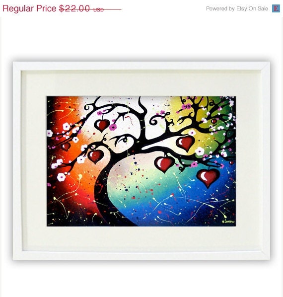Cherry tree print, Tree of Life art giclee print, Whimsical tree love art, love heart wall art 8.5 x 12.5 Signed