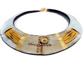 Leather bib necklace. Statement necklace. "Casual Elegance" collection. Statement jewelry