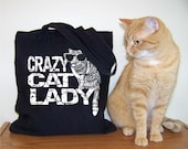 Crazy Cat Lady tote bag Wayfarer Glasses Tote Cotton Canvas Market Shopping Bag in seven great colors