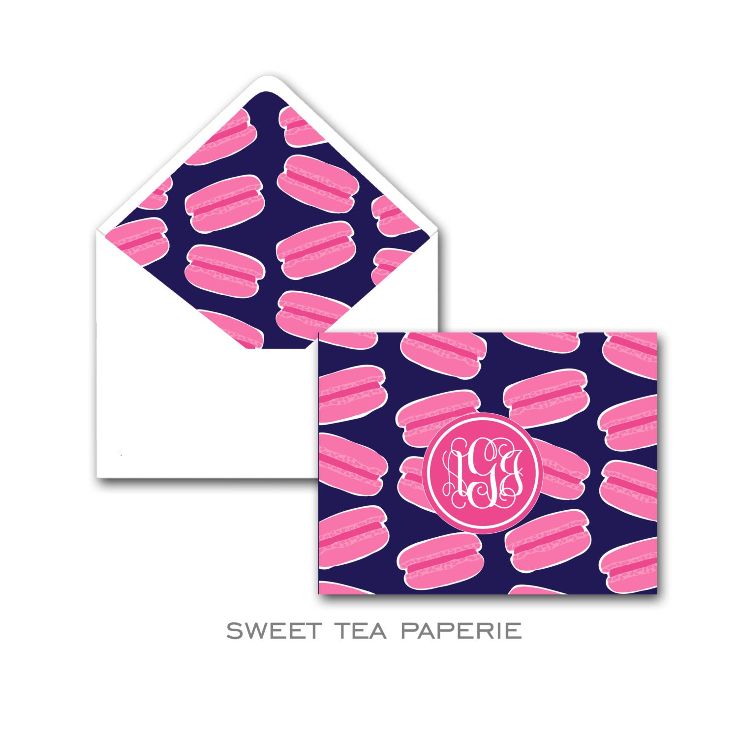 Macaron Foldover Note Cards in Navy and Pink