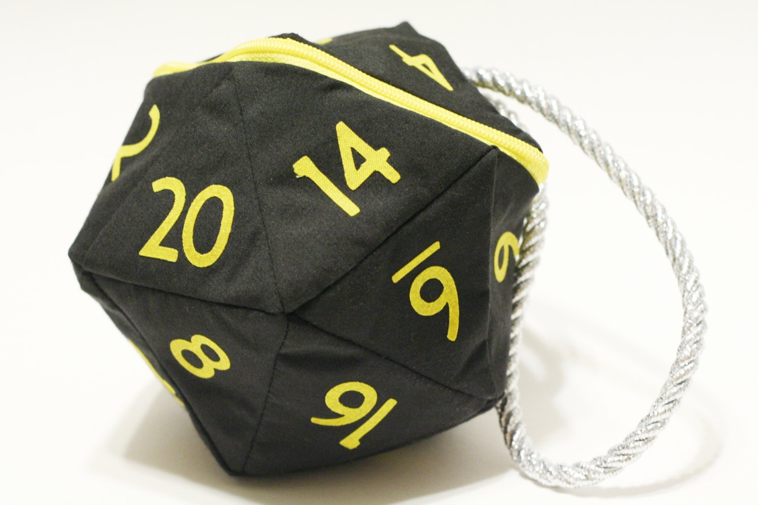 Black and Yellow D20 Gamer Dice Bag (Large), Dungeons and Dragons, D&D, gamer, coin purse bag, geek, tabletop gaming
