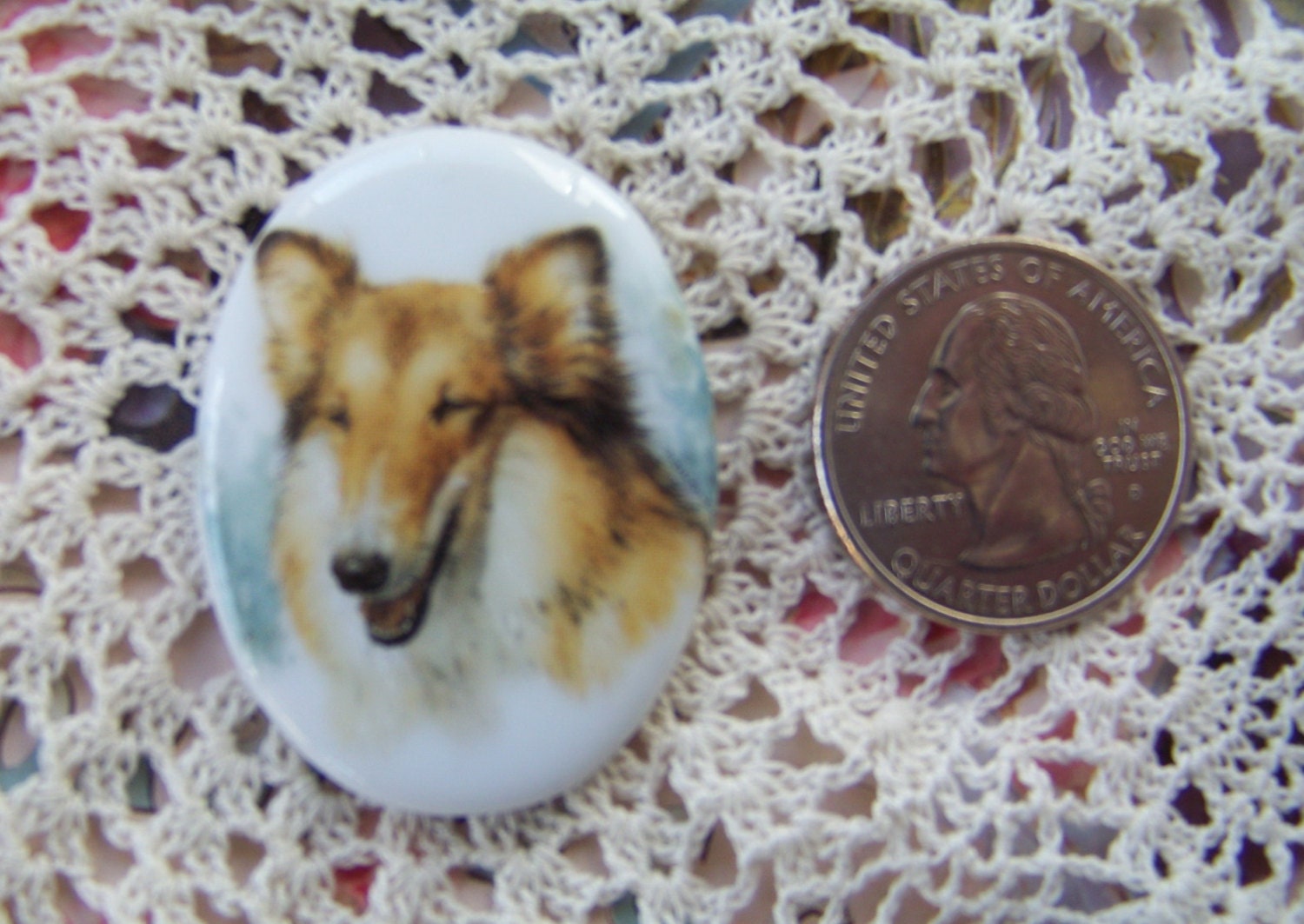 Cameo Darling Collie Dog 40x30 Porcelain Fired Decal ECS