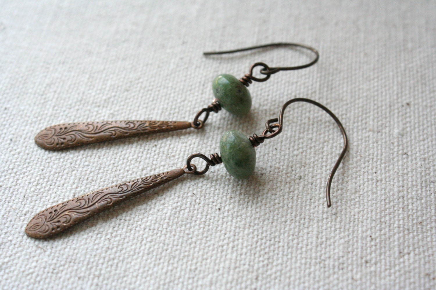 Long Way Home - green and antique brass earrings