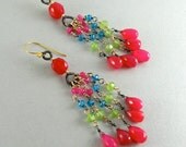 Mixed Metal Chalcedony and Quartz Dangle Earrings