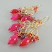 Bright Pink , Orange and Purple Cluster Gold Swirl Earrings