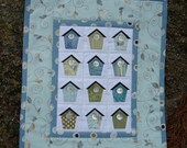Blue and Green Birdhouse Wallhanging - Jackiesewingstudio