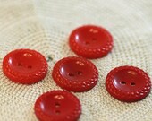 Vintage Scored Braided Edge White Sew-Through Buttons (5) 19 mm Bright Cherry Red