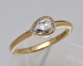 White pear sapphire ring - rose cut sapphire engagement ring -  18k gold