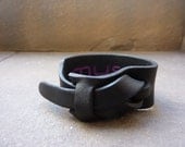 Black Leather Cuff / Bracelet Nickle-Free/vegetable tanned leather